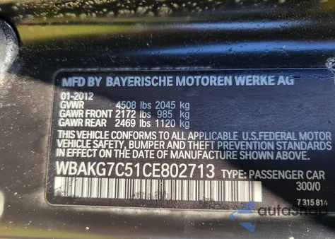 2012 BMW 335I from USA, damaged, VIN WBAKG7C51CE802713
